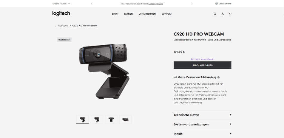 welche kamera fuer webinar Logitech C920 HD Pro