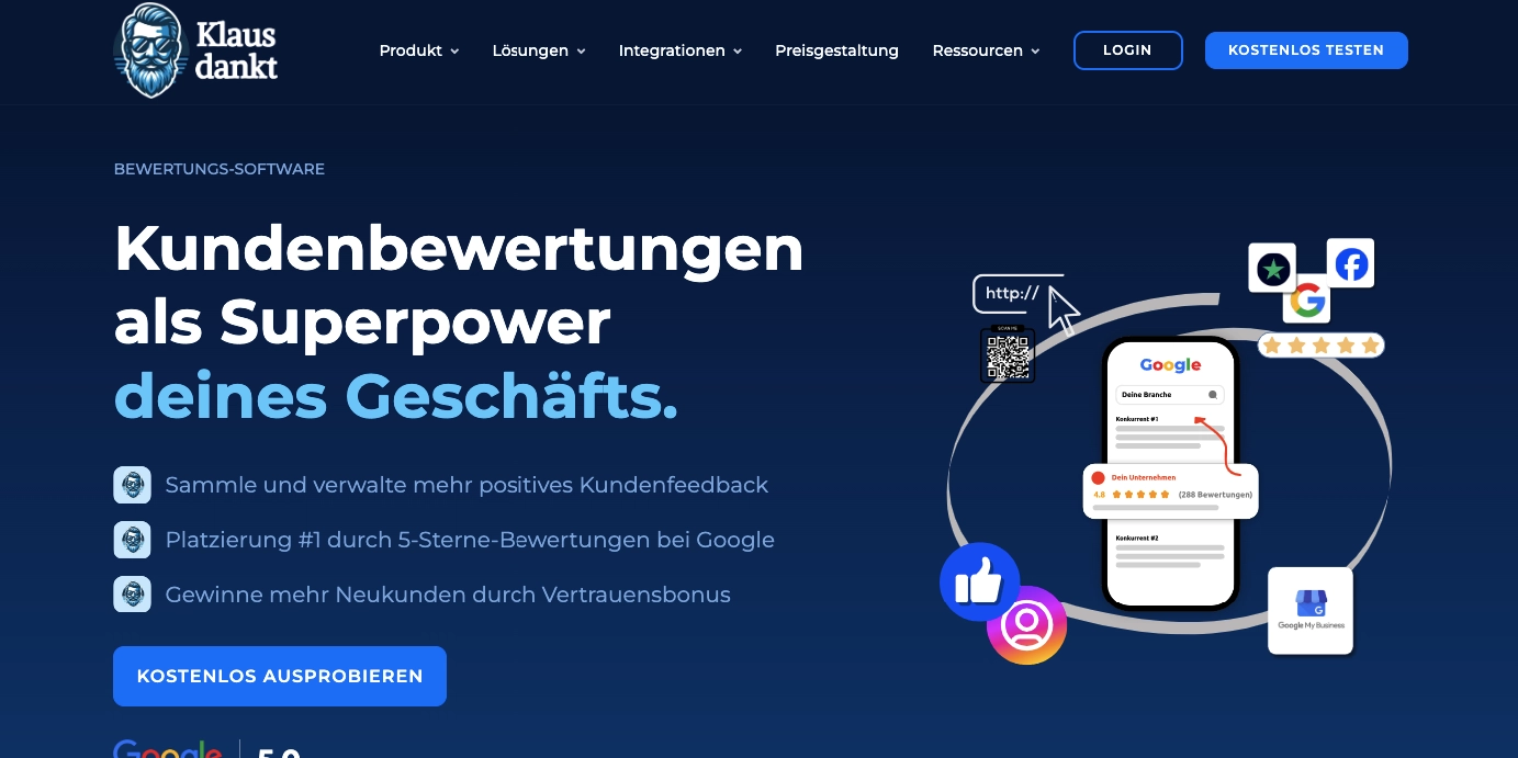 Bewertungen sammeln Anbieter Klaus dankt