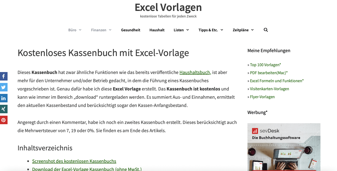 Digitale Produkte Ideen Screenshot Excel