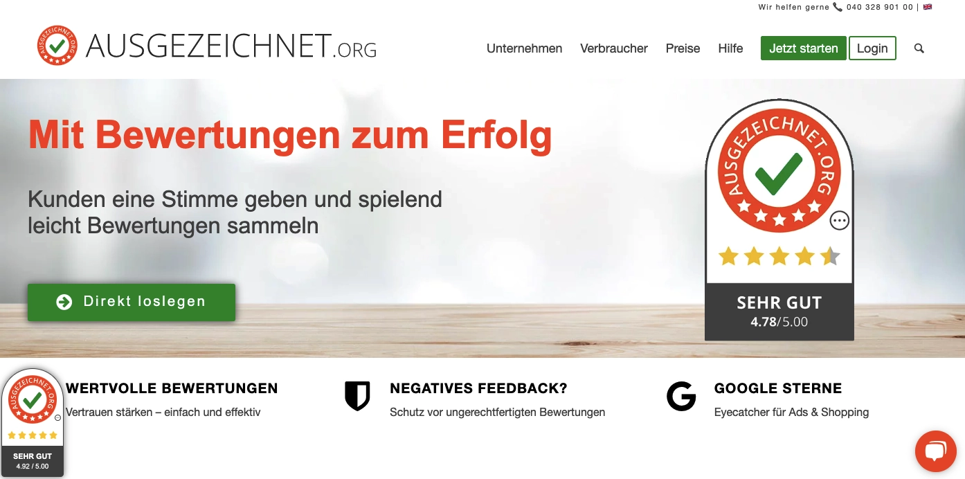 Bewertungen sammeln Anbieter Ausgezeichnet
