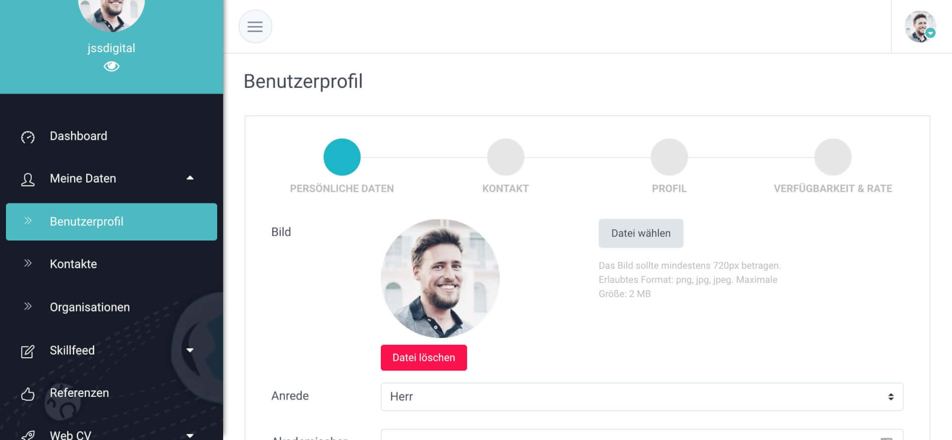 GravityCV Profil einrichten 1 