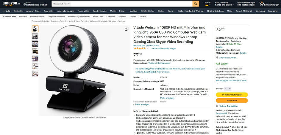 kamera fuer webinar Vitade 960A Pro