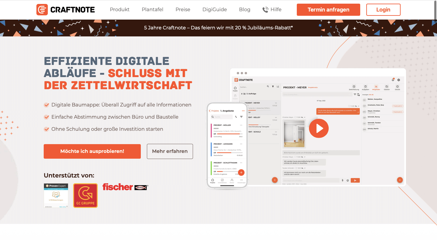 Bausoftware Vergleich Anbieter Craftnote
