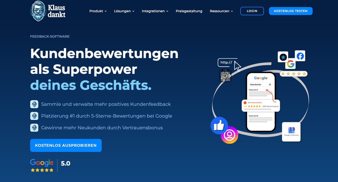 Klaus dankt Software fuer Kundenbewertungen