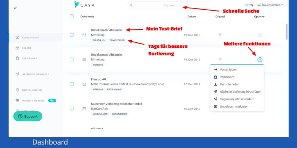 CAYA Briefe digital empfangen   Dashboard Digital Affin 1 