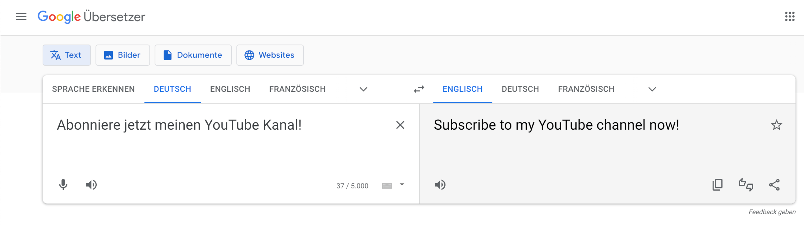 Uebersetzung 1 Google