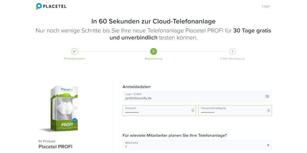 placetel de Anmeldung