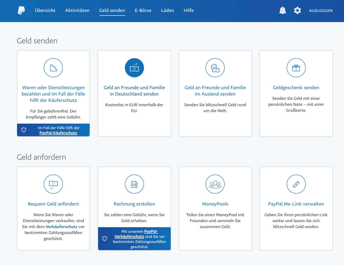 PayPal Geld senden anfordern Funktionen  1 