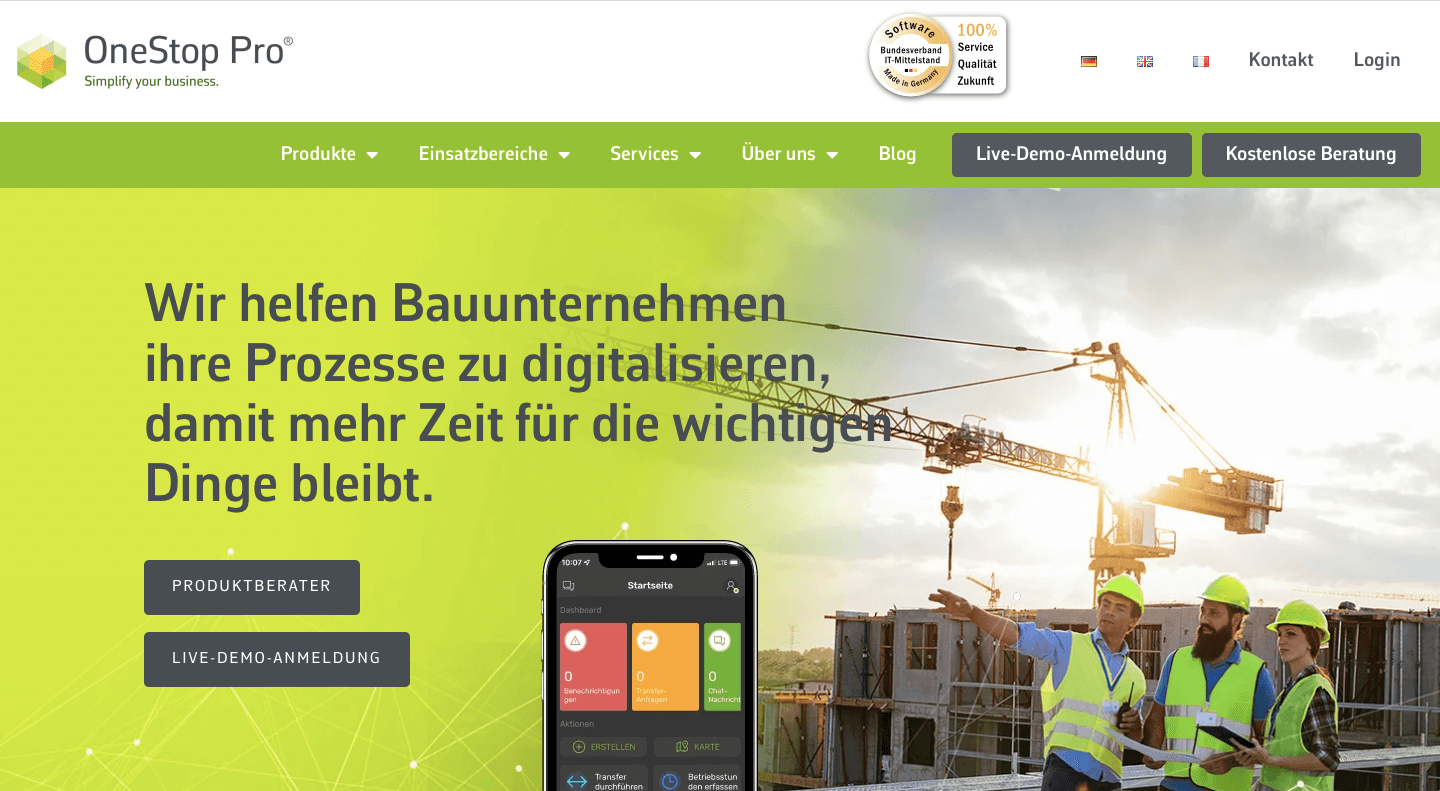 Bausoftware Vergleich Anbieter OneStopPro