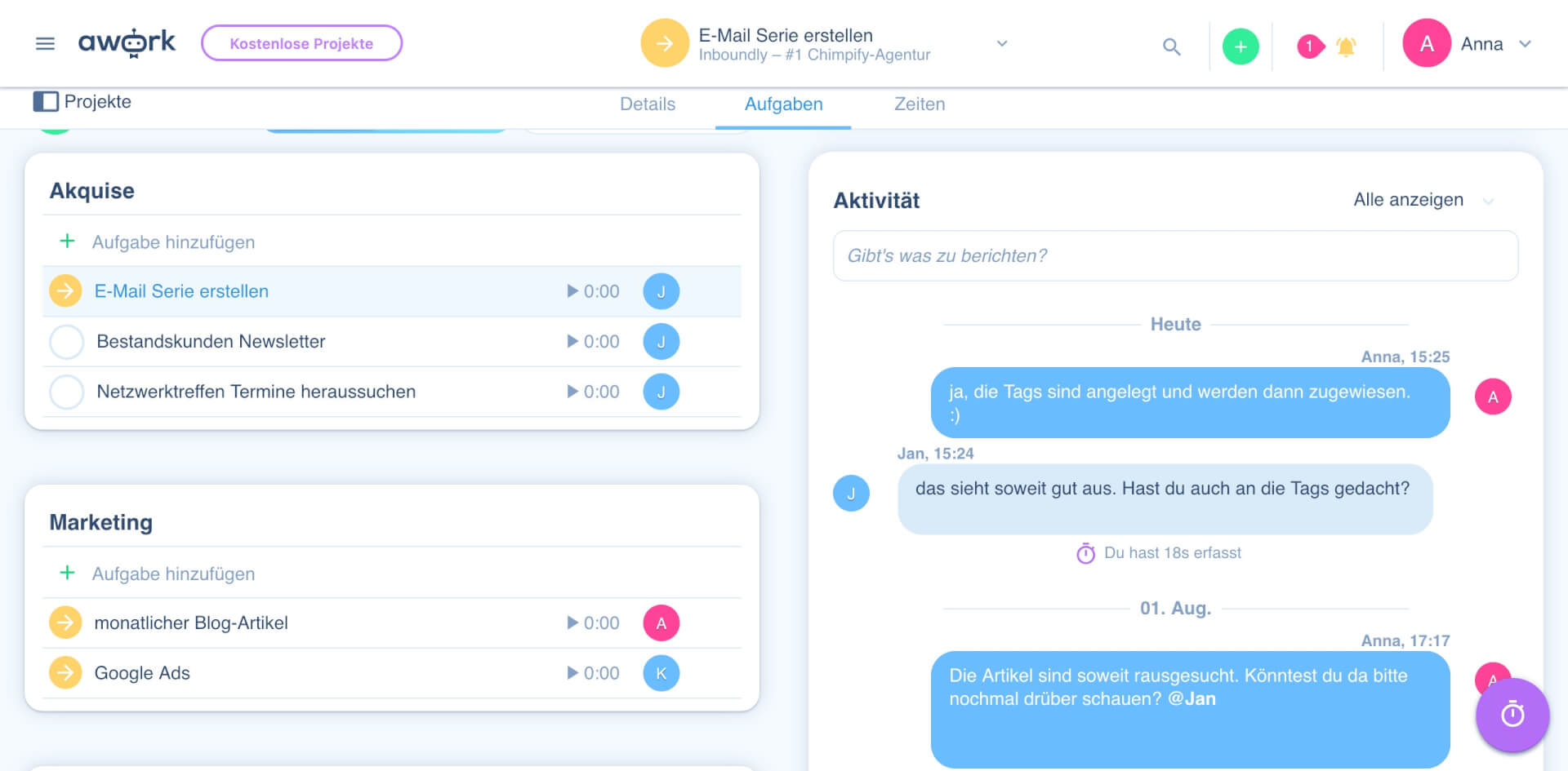 awork chat mitarbeiter produktiver