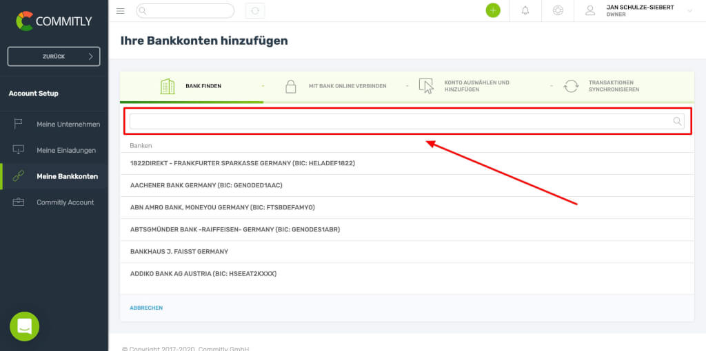 Bankkonto verbinden commitly 1