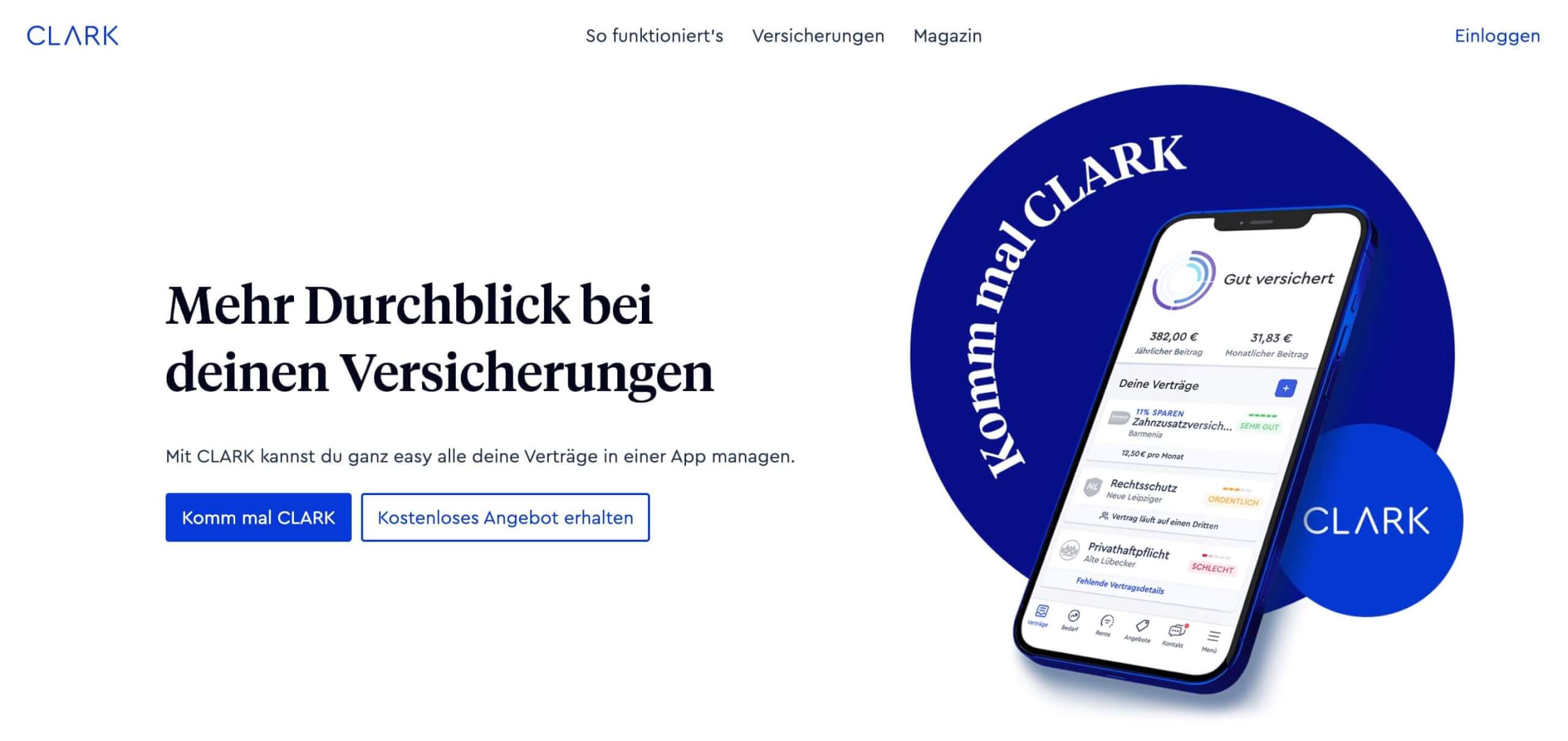 Clark, digitaler Versicherungsmanager in einer App