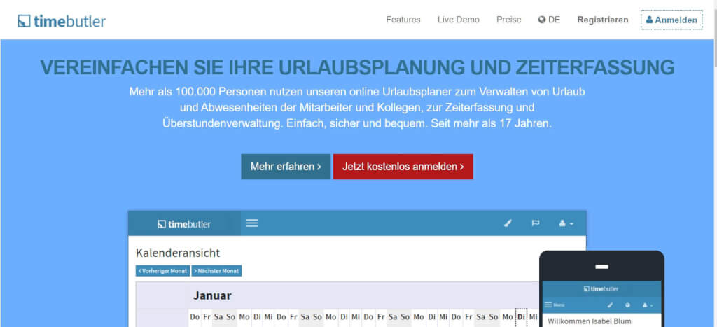 Digitale Urlaubsverwaltung Timebutler