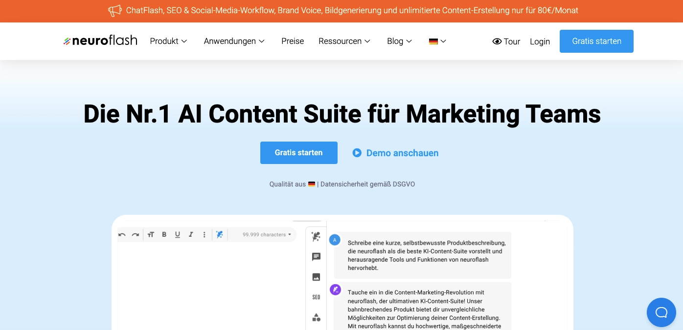 KI Textanalyse Anbieter Neuroflash