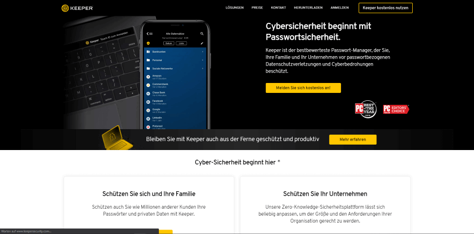 passwort manager keeper startseite