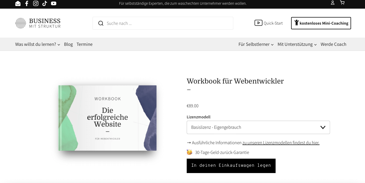 Digitale Produkte Ideen Screenshot Business mit Struktur