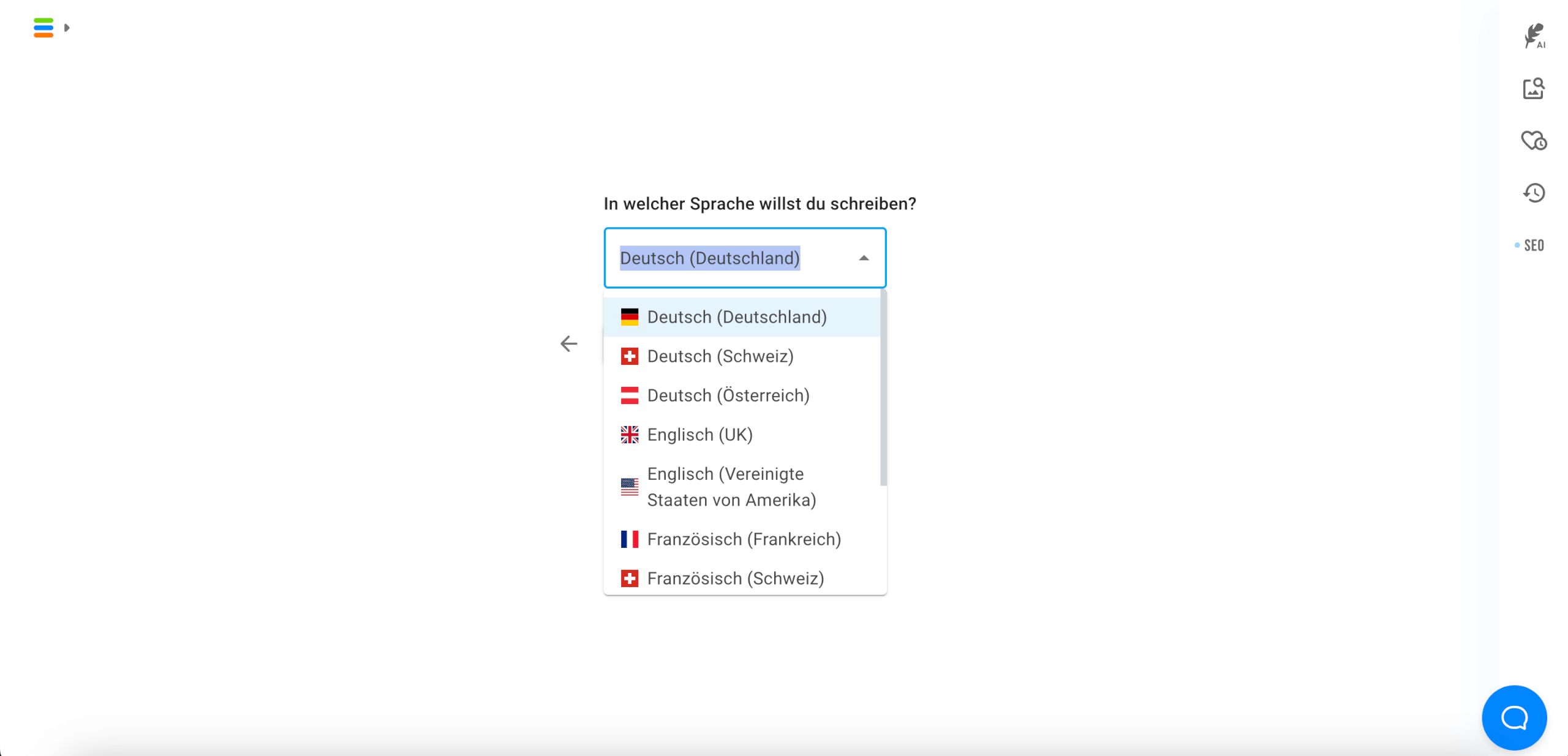 Neuroflash Sprache waehlen