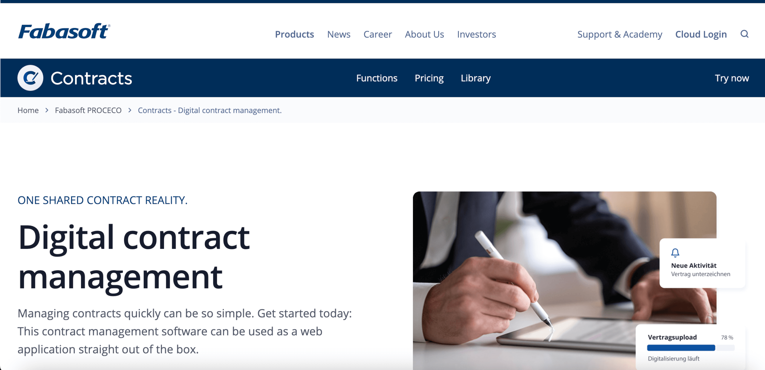 Die beste digitale Vertragsmanagement Software Anbieter Fabasoft Contracts
