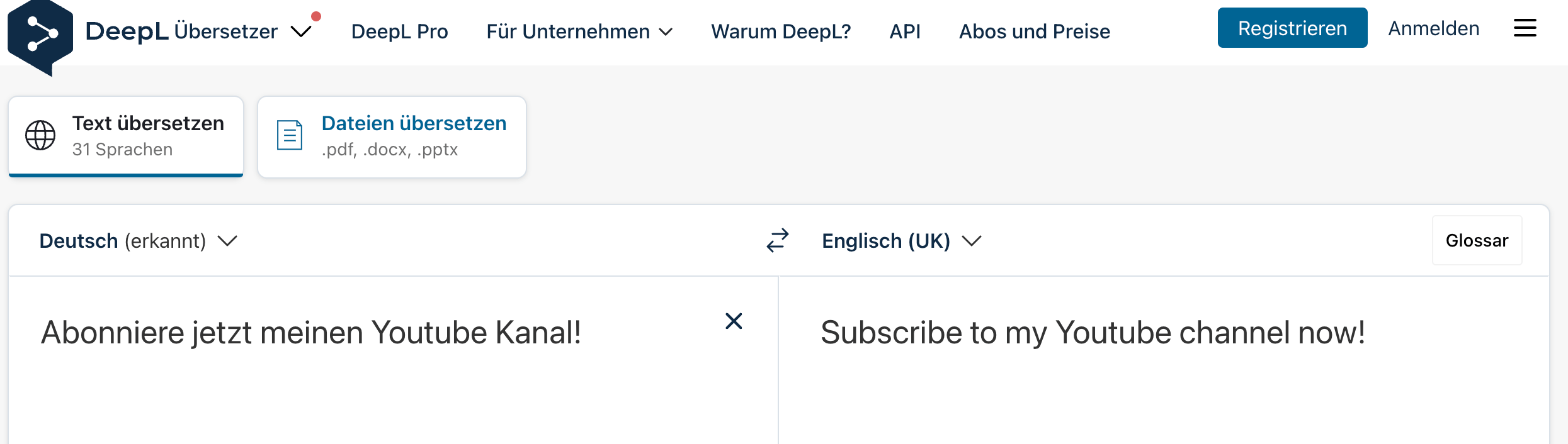 Uebersetzung 1 Deepl
