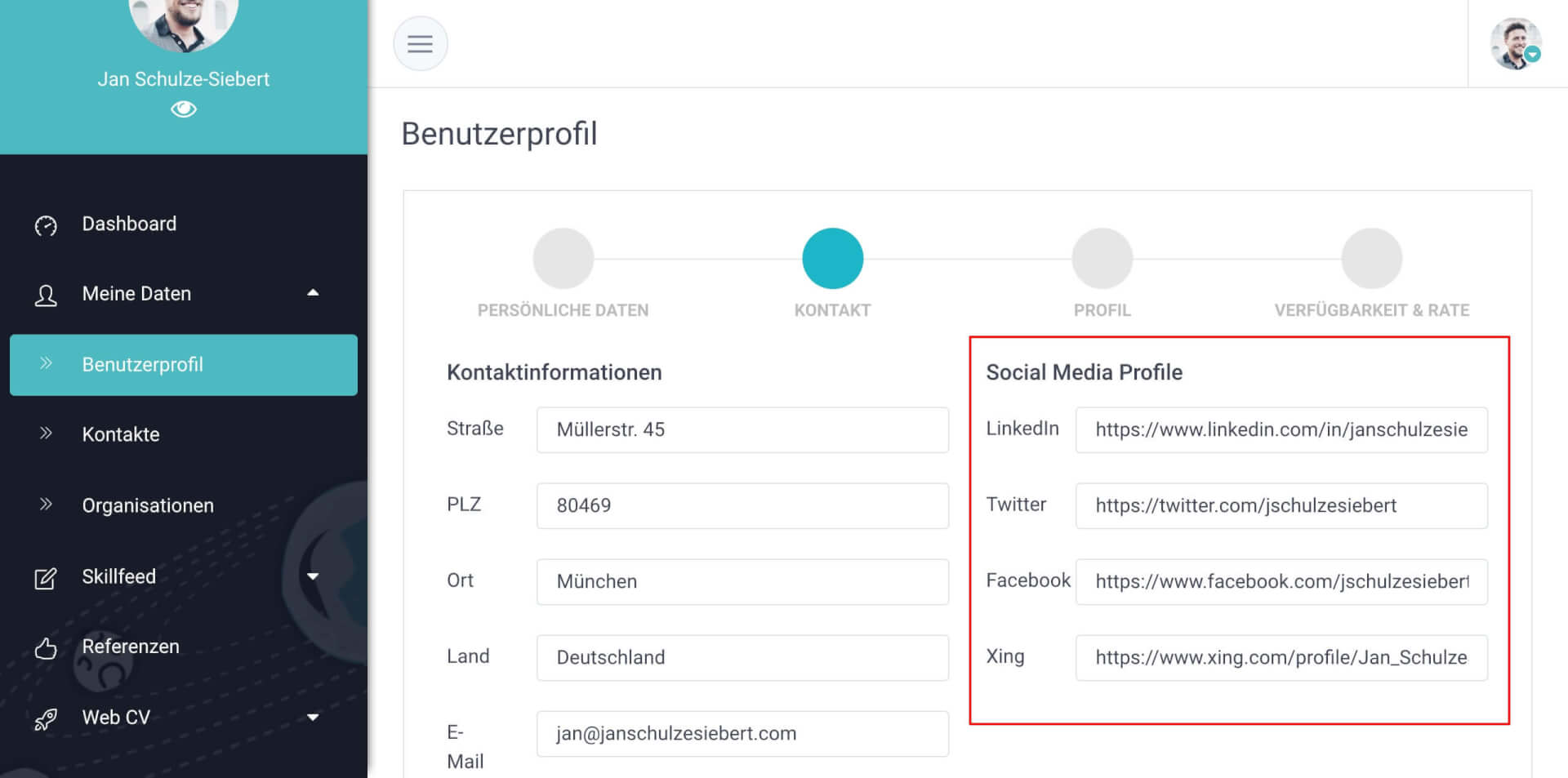 GravityCV Social Media Kanaele auflisten 1 