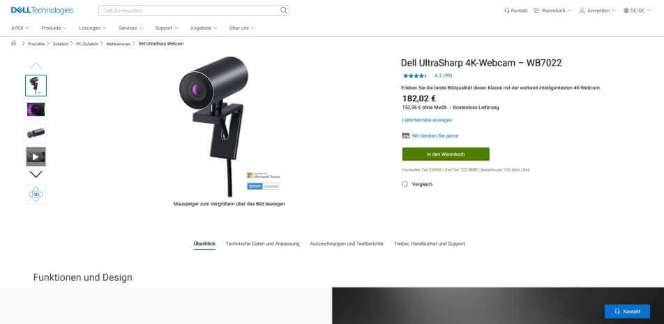gute kamera fuer webinare Dell UltraSharp WB7022