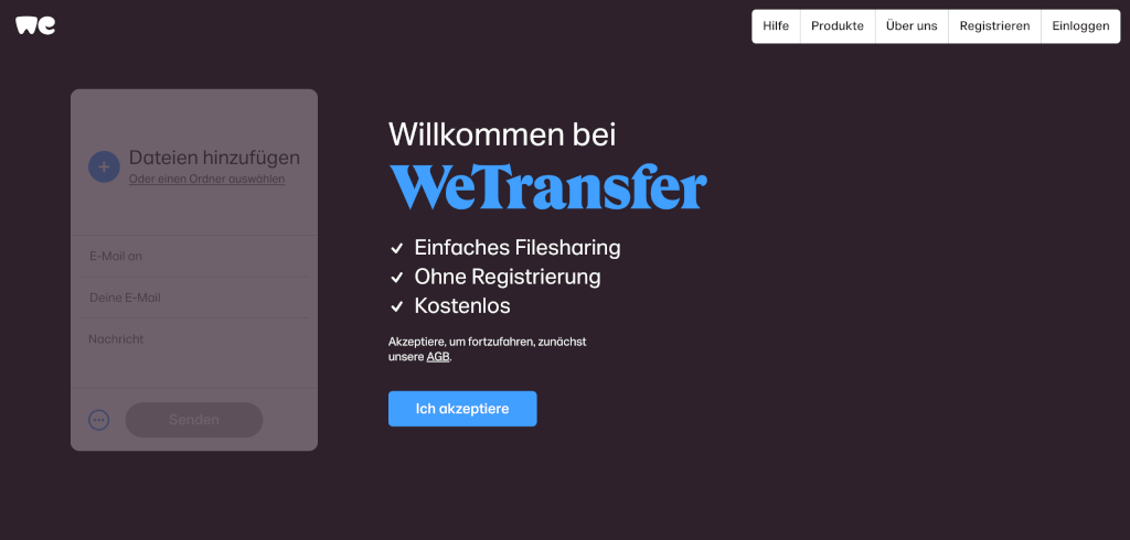 Grosse Dateien verschicken WeTransfer