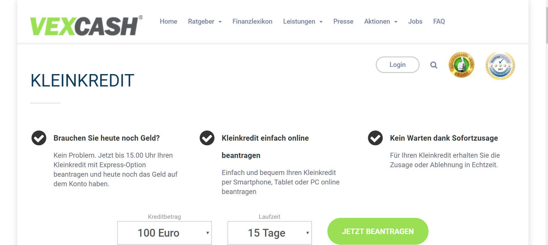 Kleinkredit online Vexcash