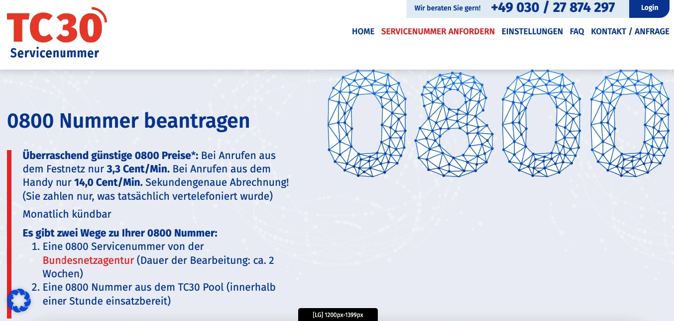 0800 Nummer Anbieter TC30
