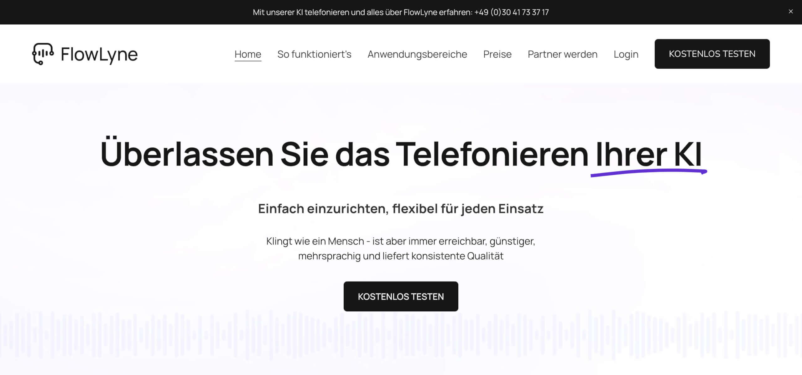 FlowLyne Startseite KI Telefonassistent 1