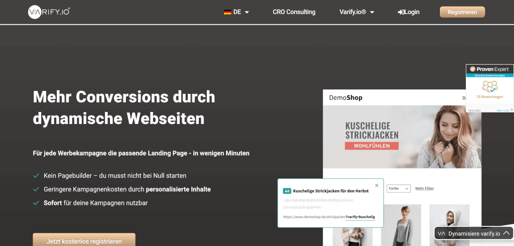Dynamische Landingspages varify io 1