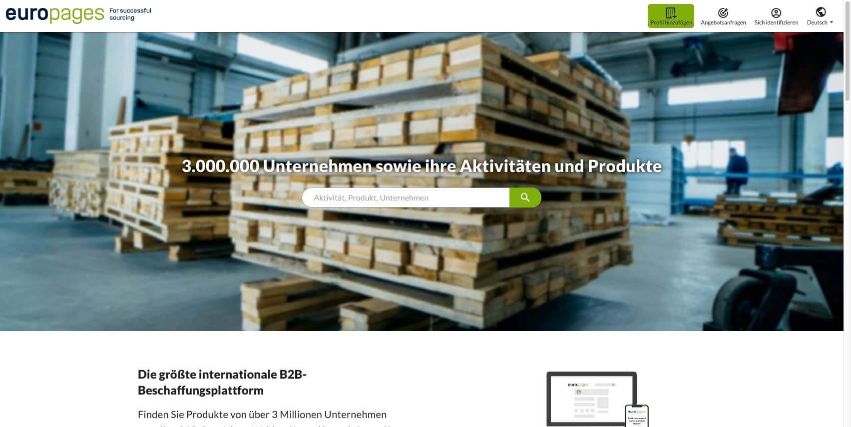 Firmenverzeichnis B2b plattform marktplatz Europages digital affin 1