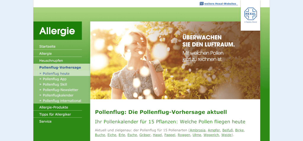 Gesundheitsapps Pollenflug Vorhersage Allergie HEXAL