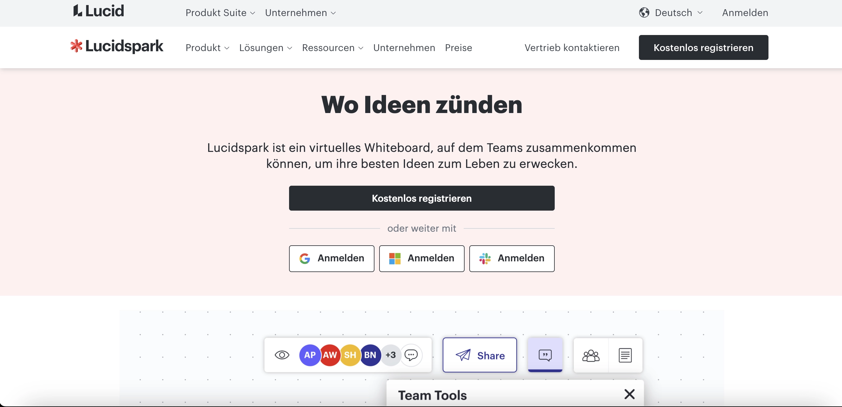 Kollaboratives Brainstorming online Anbieter Lucidspark