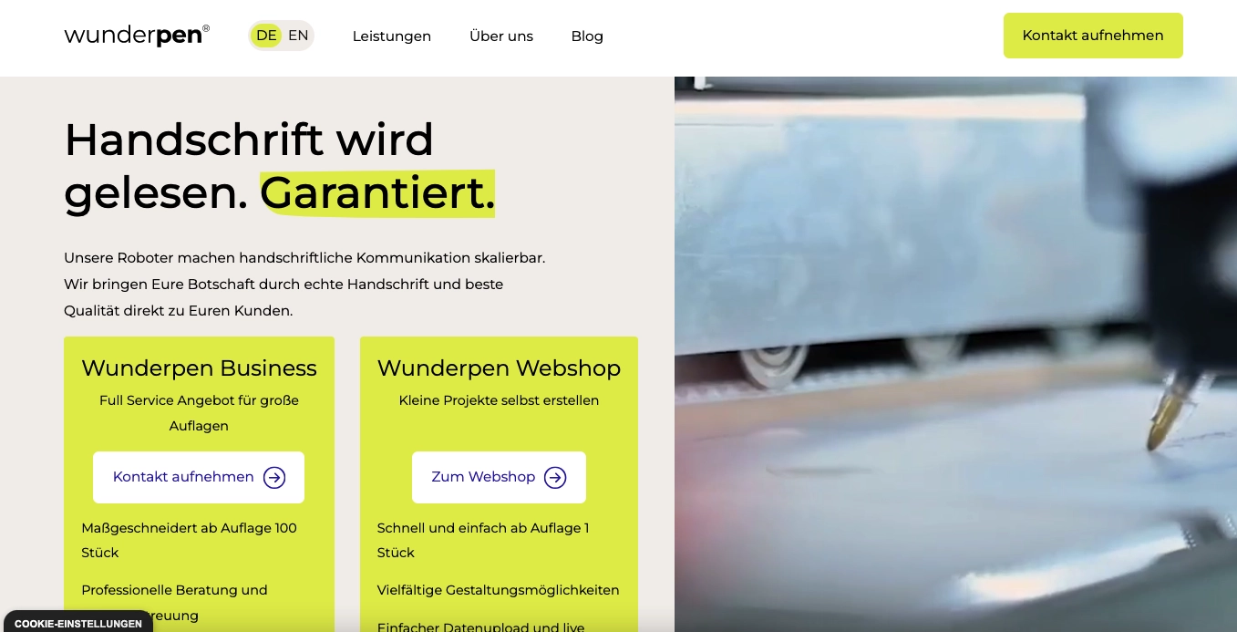 Handschriftliche Postkarten Automatisieren Anbieter Wunderpen