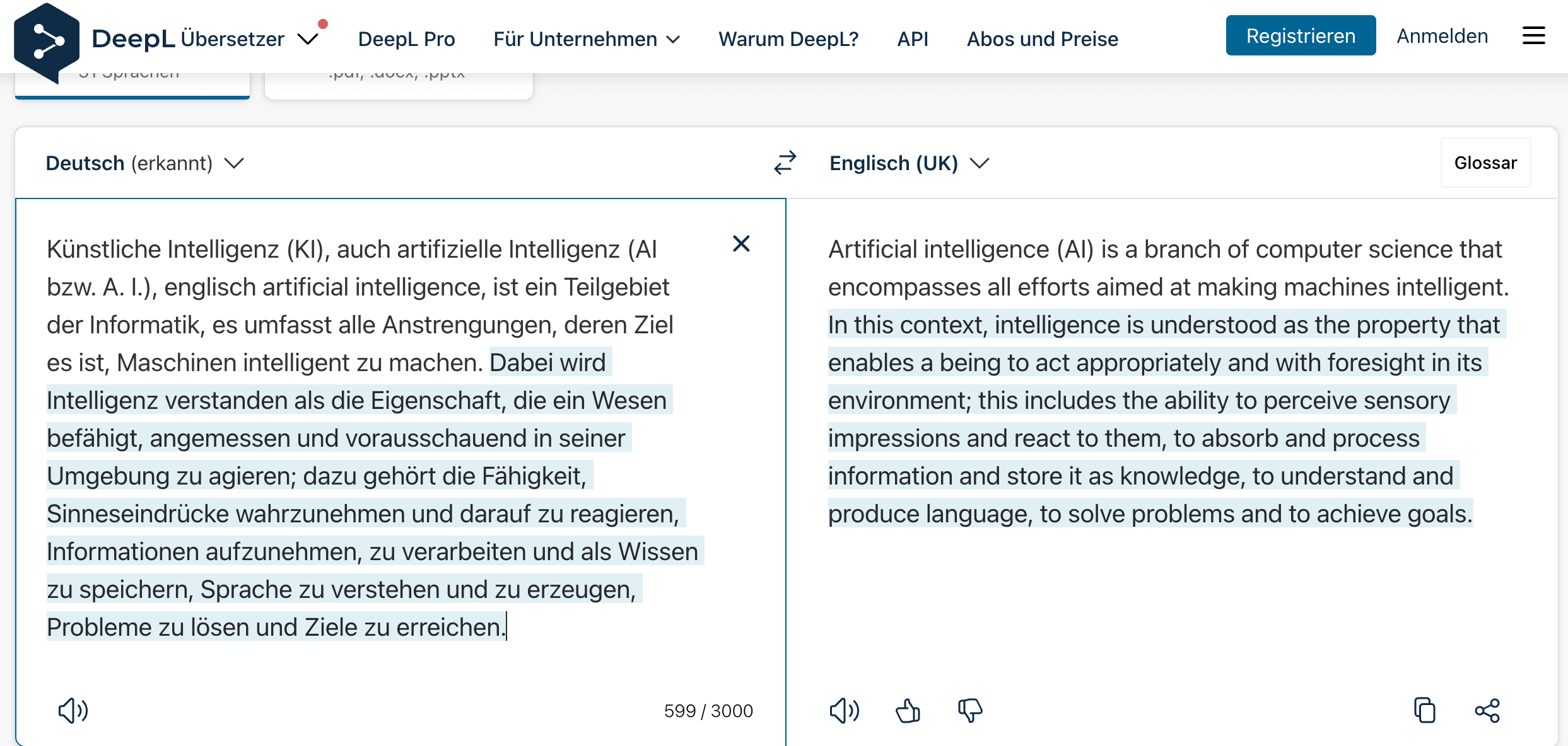 Uebersetzung 2 Deepl
