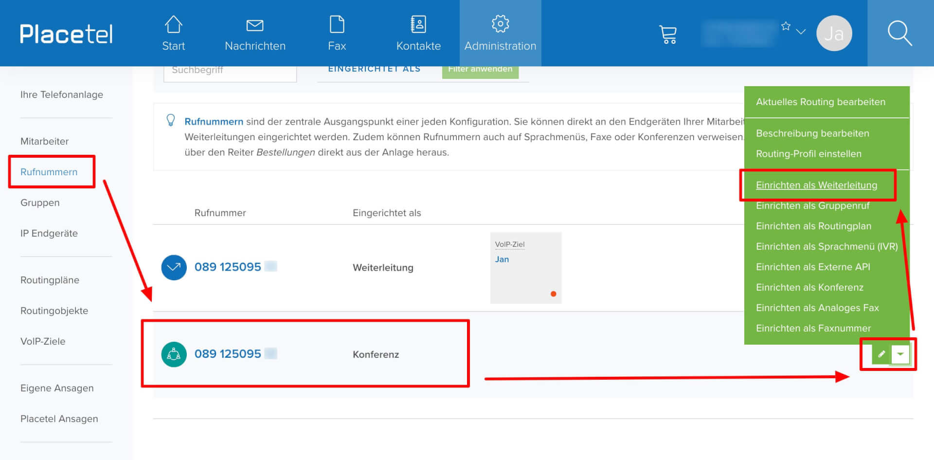 Rufnummer als Konferenz einrichten 1 