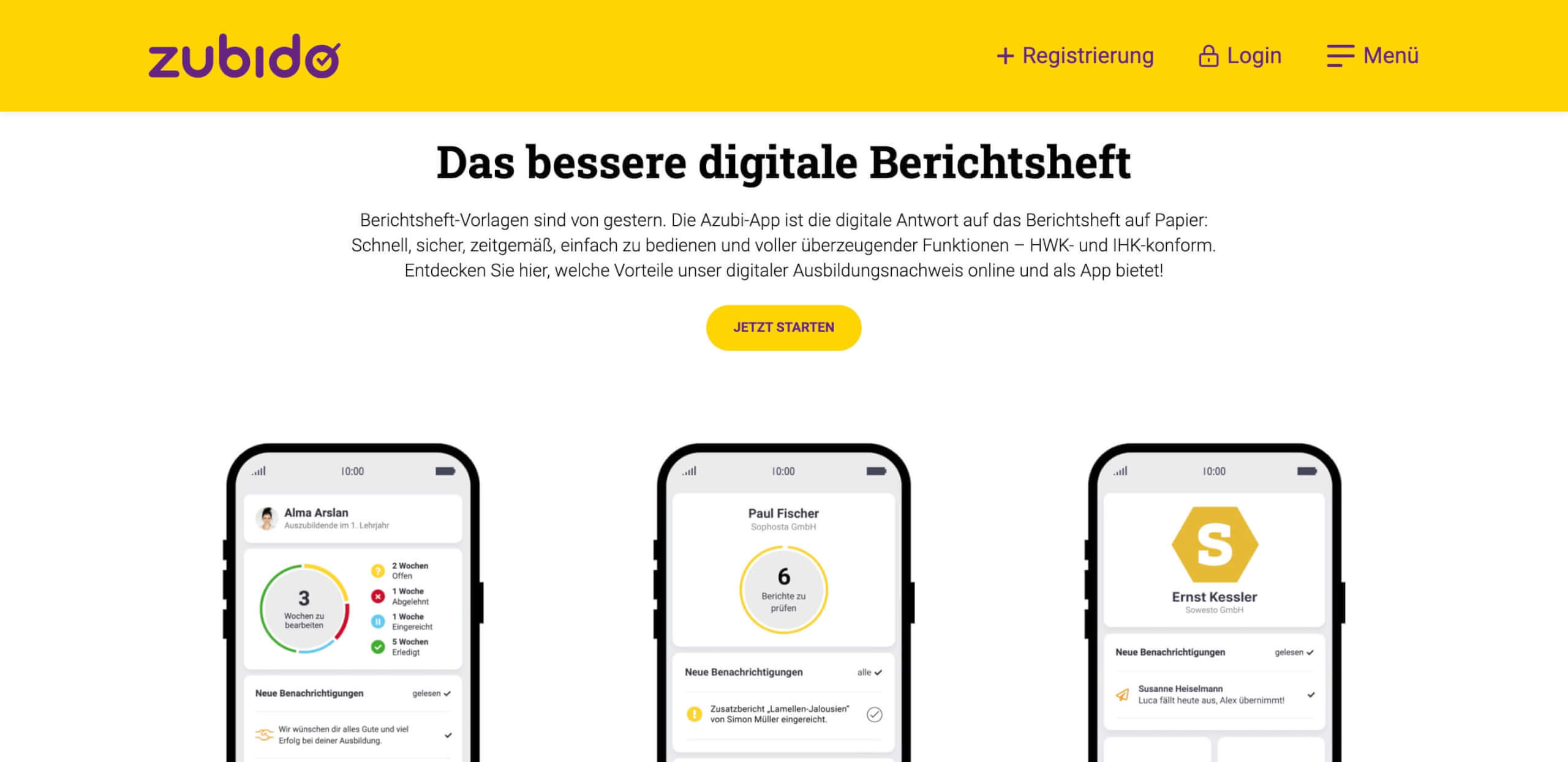 Zubido Berichtsheft App Das digitale Berichtsheft online digital affin 1