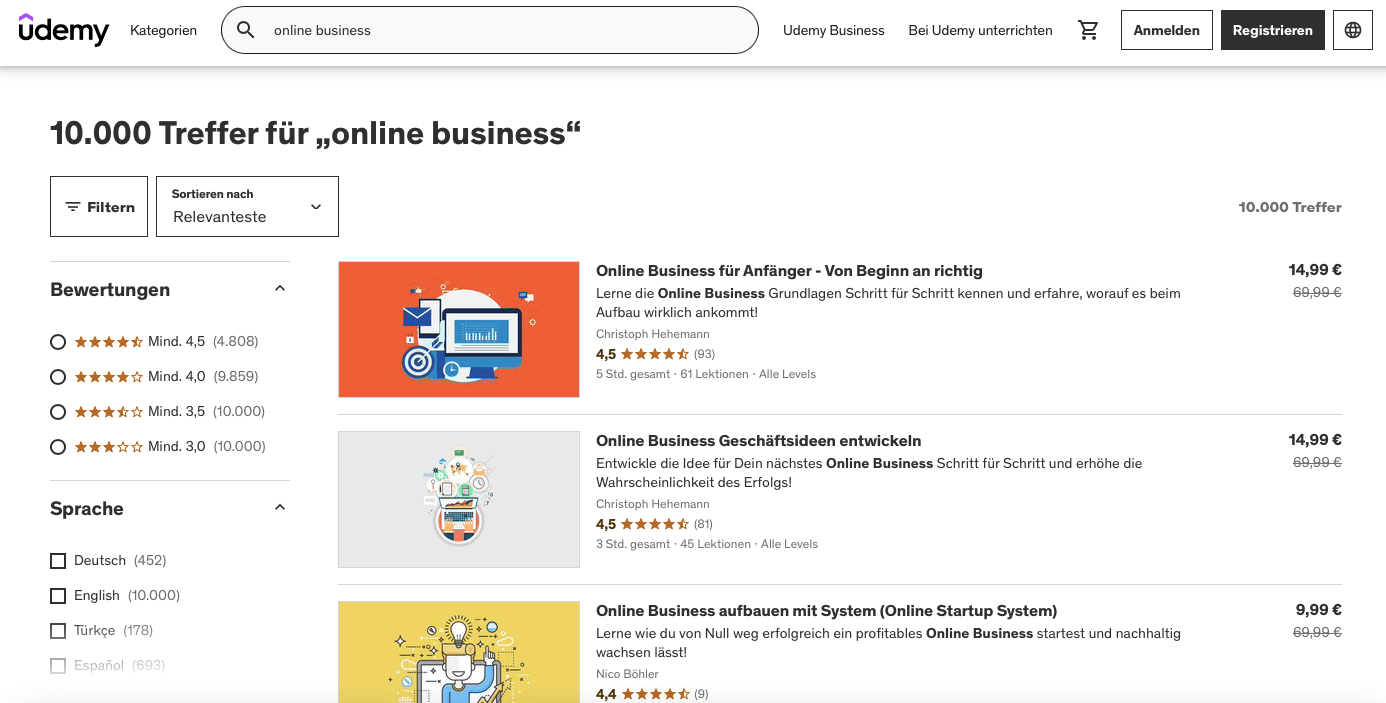 Digitale Produkte Ideen Screenshot Udemy