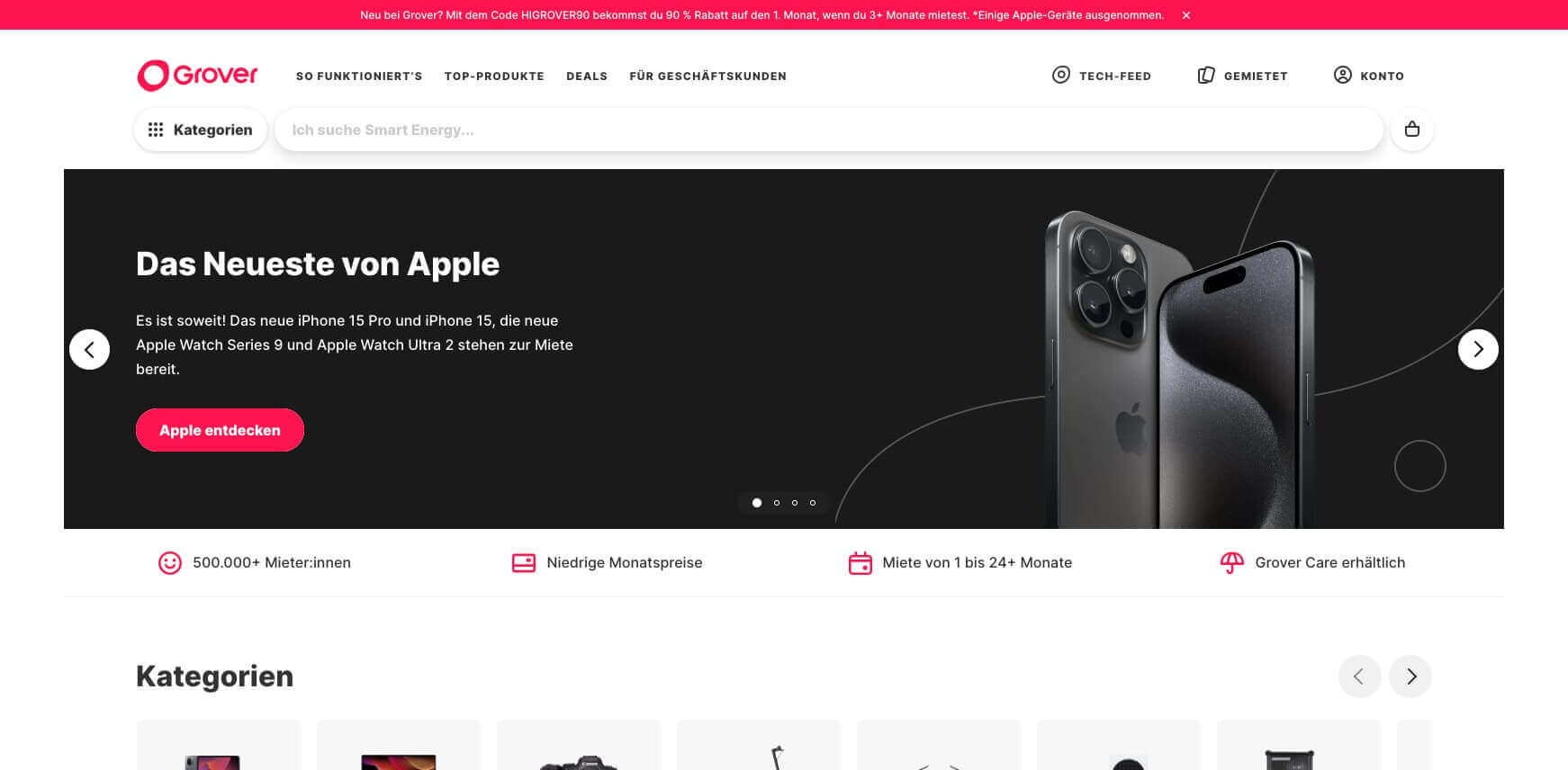 Tech Produkte flexibel mieten mit Grover startseite 1