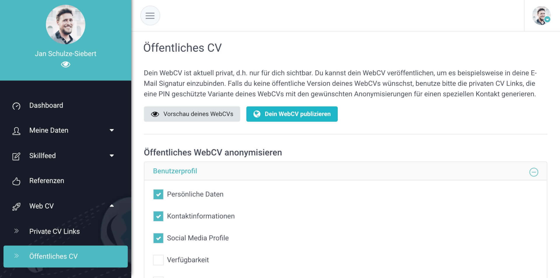 GravityCV Web CV erstellen 1 