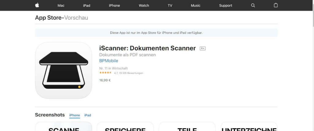 Scan Apps iScanner App Store