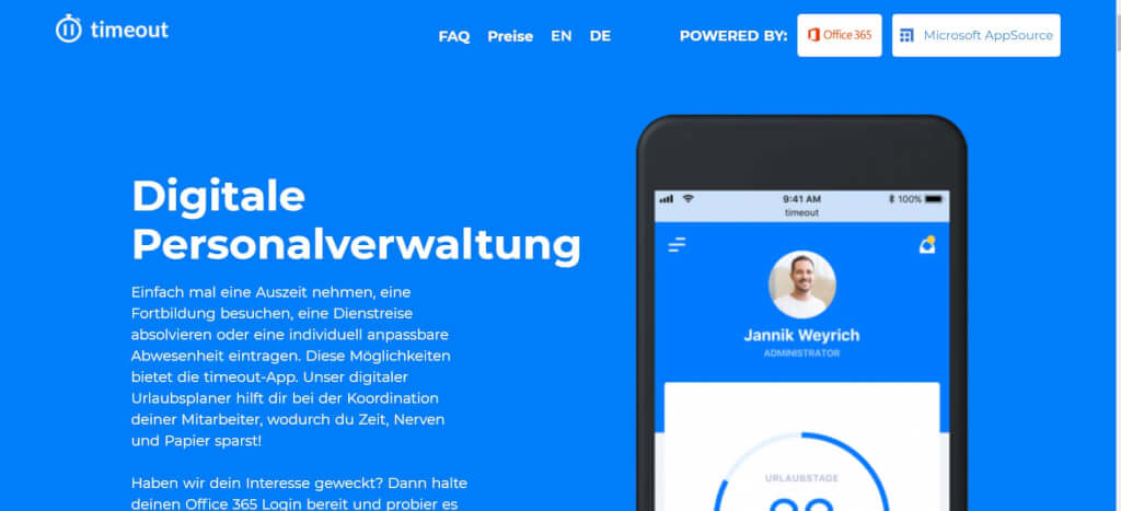 Digitale Urlaubsverwaltung timeout App