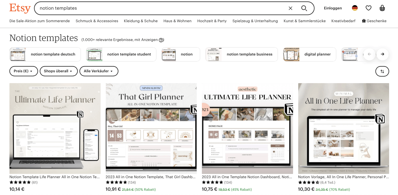 Digitale Produkte Ideen Screenshot etsy