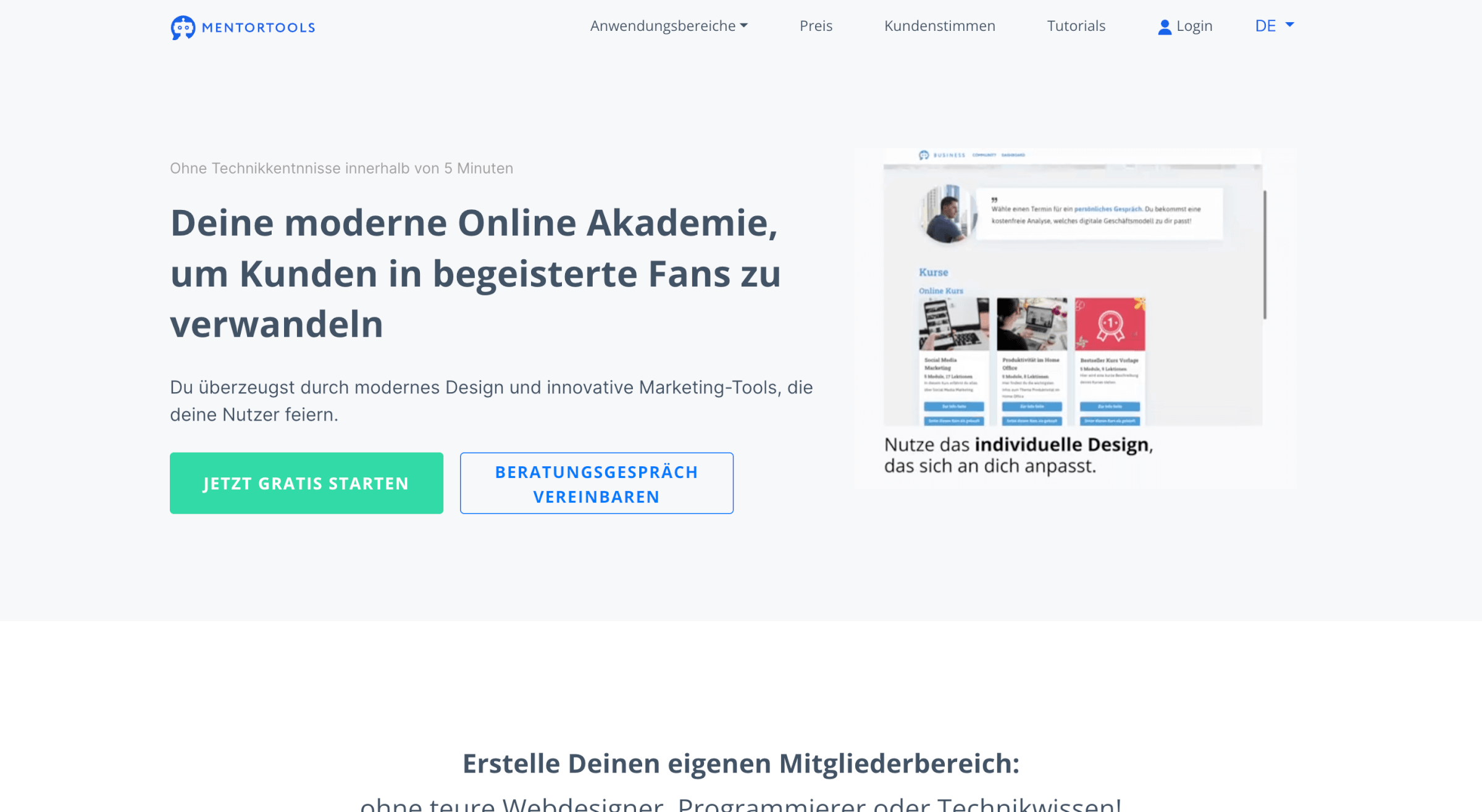 Mitgliederbereich erstellen Mentortools