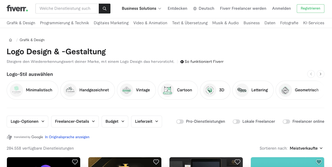 Digitale Produkte Ideen Screenshot Fiverr