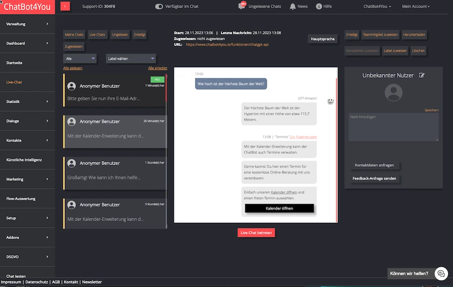 Chatbot4you Livechat beitreten
