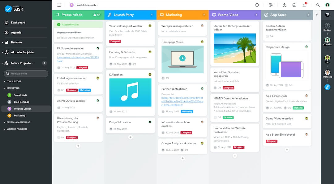 Beispielprojekt Produkt Launch MeisterTask Digital Affin