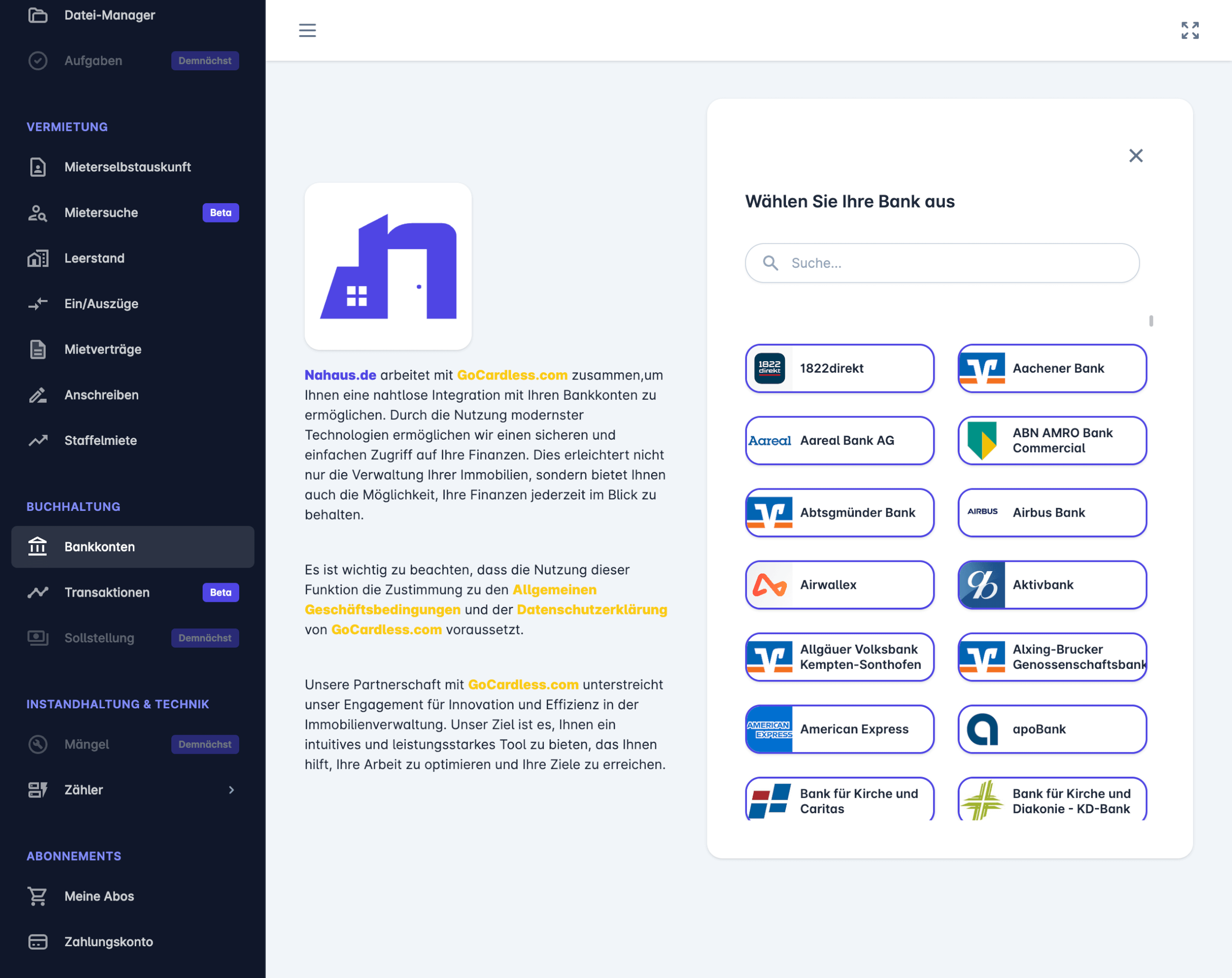 Nahaus Bankkonto synchronisieren