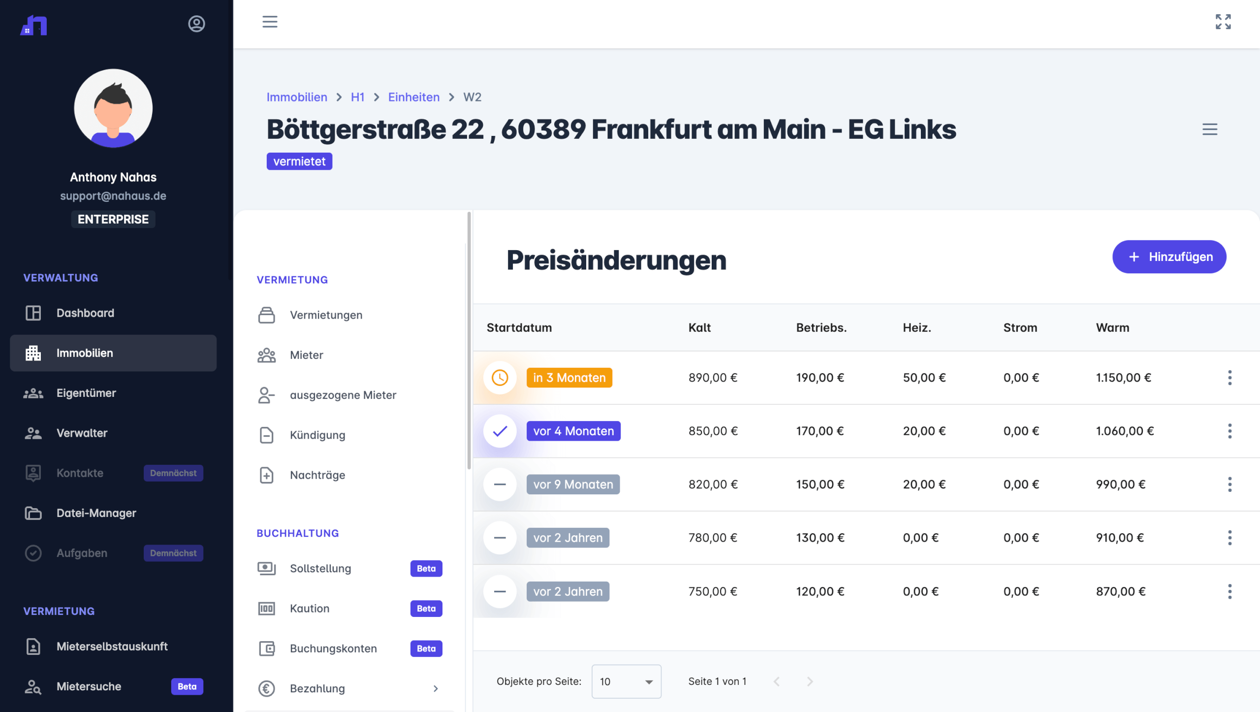 Nahaus Uebersicht ueber Mieter