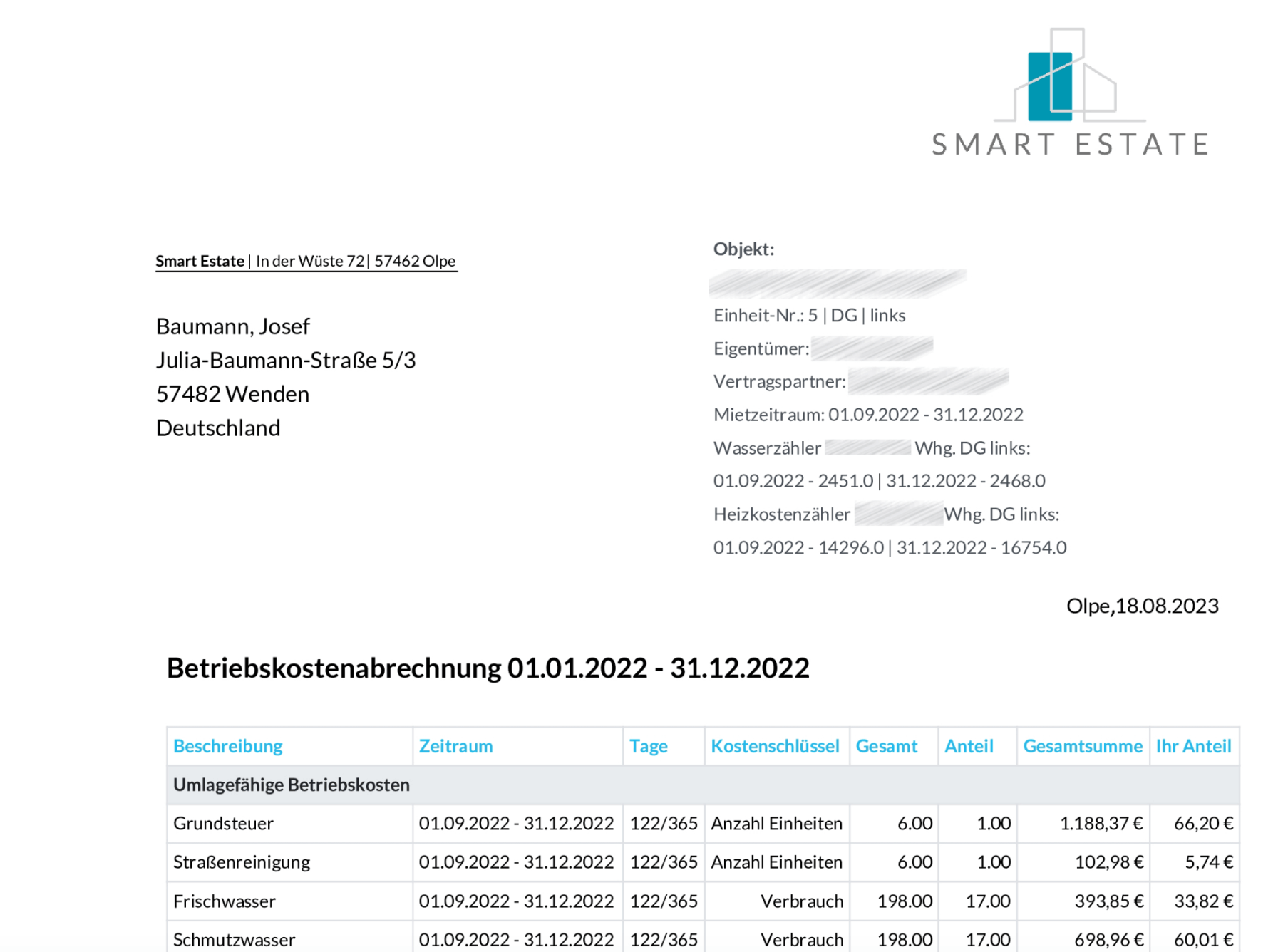Finanzen Betriebskostenabrechnung